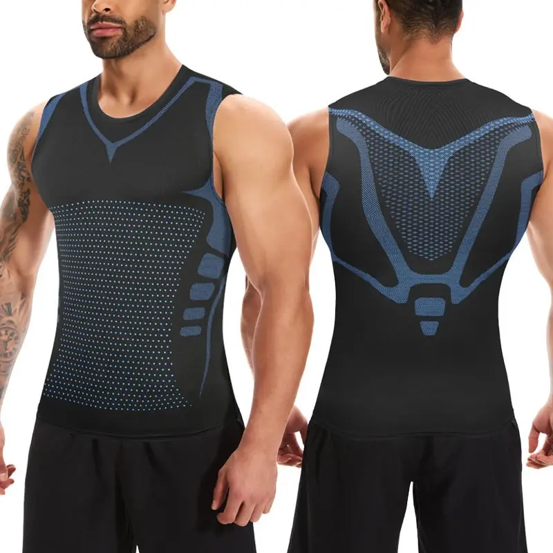 1-2 Pack Mens Sleeveless Compression Body Shaper Shapewear Sports Shirt Quick Dry Vest Breathable Lightweight Dry Fit Workout Tank Top Adjustable Exercise Vest for Gym & Casual Wear Clothes Menswear Gamis Stylish Customized