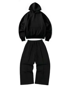 Ultra Heavy 520GSM GOTS Organic Hoodie+Baggy Pleat Sweats Midnight Black