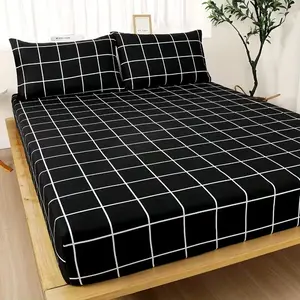 Cute Bed Sheet Set with 1 Fitted Sheet and 2 Pillowcases, Plaid Pattern, Multiple Sizes Available, Ideal Gift Choice