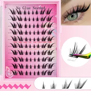 80 Cluster Self-Adhesive Cat Eye Lashes, Wispy Lashes, Natural Thin Soft Eyelash Clusters, No Glue Needed, DIY Home Application