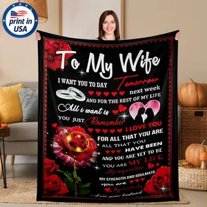 Flannel Throw Blanket with Romantic To My Wife Love Letter Design, 280GSM Ultra Soft Cozy Warm Comfortable Lightweight Portable for Bedroom Couch, Heartfelt Gift for Wife From Husband on Anniversary Valentine's Day