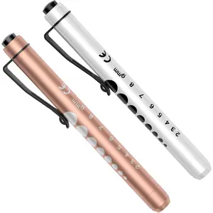 Pen Lights for Nurses, 2Pack Reusable Medical Pen Light with Pupil Gauge and Ruler, White Light LED Penlight for Nurse Student Doctors EMT (Gold/White)