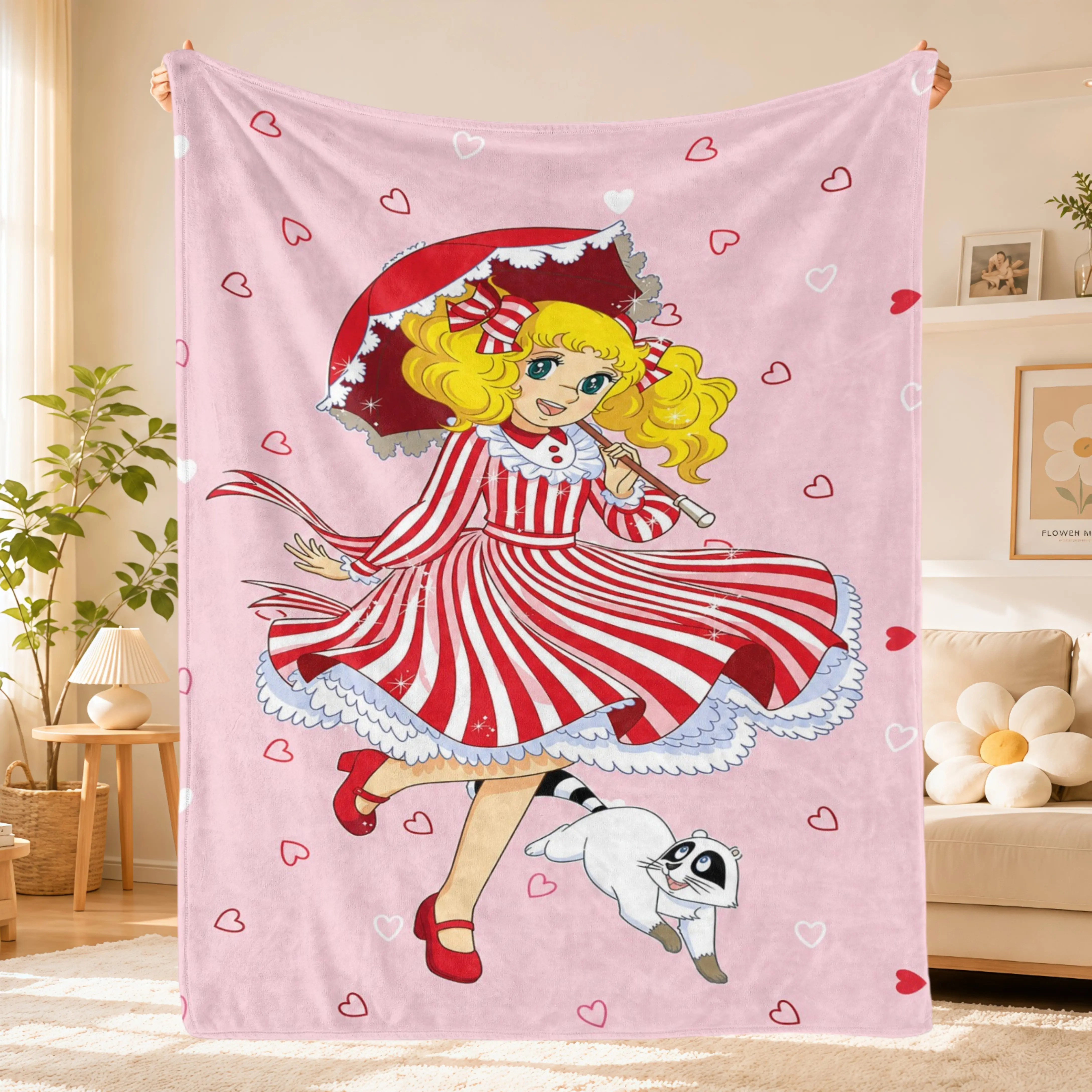 Cute Candy Candy Girl Blanket Retro Cartoon Style,Romantic Anime Flannel Throw Blanket,Soft Warm All-Season Cozy Blanket for Bed Couch Sofa Office Travel Camping,Aesthetic Room Decor Gift for Girls Friends Christmas Birthday