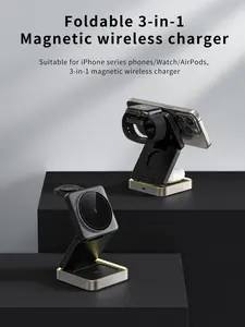 Foldable 3-in-1 Magnetic Wireless Charger for iPhone Series Phones Watch AirPods 3-in-1 Magnetic Wireless Charging Station