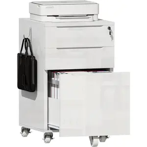 ChooChoo High Gloss File Cabinet with Lock,3 Drawer Rolling Filing Cabinet Fits Legal Size/A4/Letter, Under Desk File Cabinet with Hook for Home Office