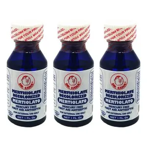 Decolorized Merthiolate Tincture. Antiseptic For Wounds. 1 Oz. Pack of 3