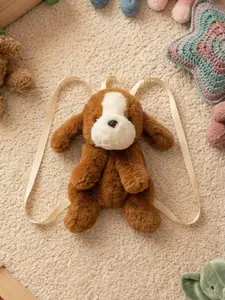 Fluffy Brown Puppy Plush Backpack 2-in-1