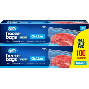 Gallon Freezer Bags, Double Zipper Seal - 100 Count, Thick Resealable Plastic Gallon Bags - Reusable Gallon Storage Bags for Food Storage, Meat, Vegetables, Fruit - Microwave-Safe, Zero BPA - 2 Boxes