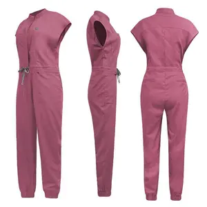 Fashion frosted zip-up jumpsuit — premium stand-collar nurse uniform, women’s workwear