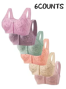 6-Pack Floral Wireless Bras, Comfortable & Breathable, Push-Up Full Coverage, Elderly-Friendly Front Buckle, All-Season Fitted Bra Set