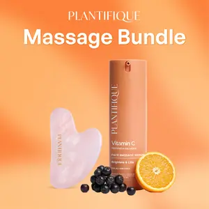 [PLANTIFIQUE Official Shop] Rose Quartz Gua Sha & Vitamin C Serum Set – Facial Massage Tool with Hydrating Brightening Serum, Skincare Set for Face & Neck