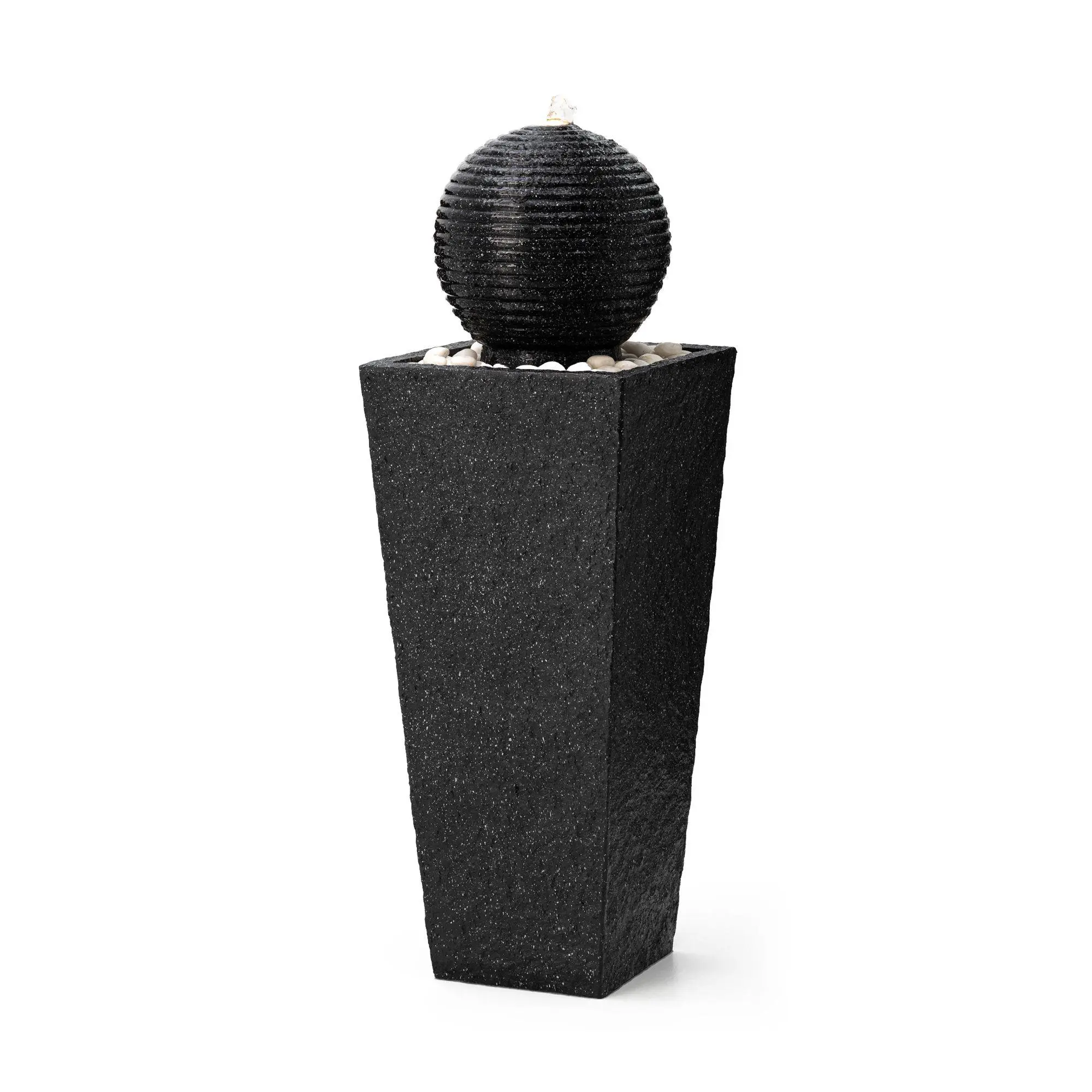 Glitzhome 40" LED Geometric Sphere Faux Stone Outdoor Fountain