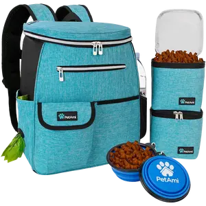 PetAmi Dog Travel Bag Backpack Airline Approved with 4L Food Containers & Collapsible Bowls Teal Blue Pet Camping Essentials Hiking Accessories for Dog Mom Gift