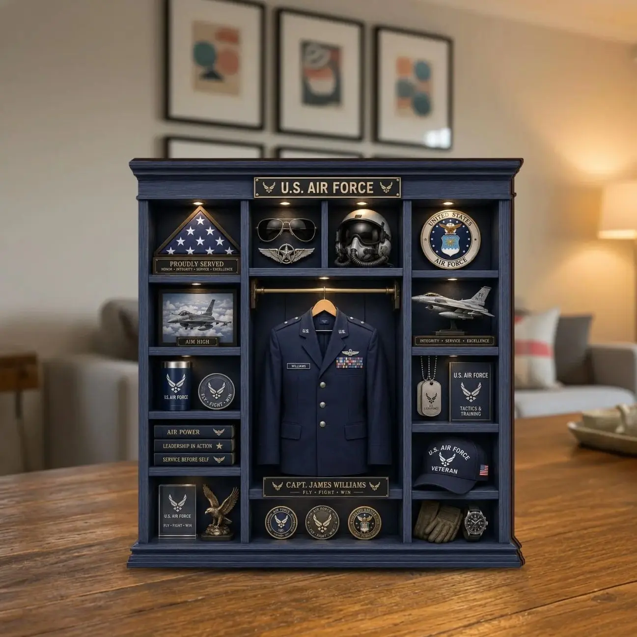 Personalized U.S. Air Force Shadow Box, Air Force Retirement Gift, USAF Veteran Keepsake, Military Service Display, Air Force Desk Decor