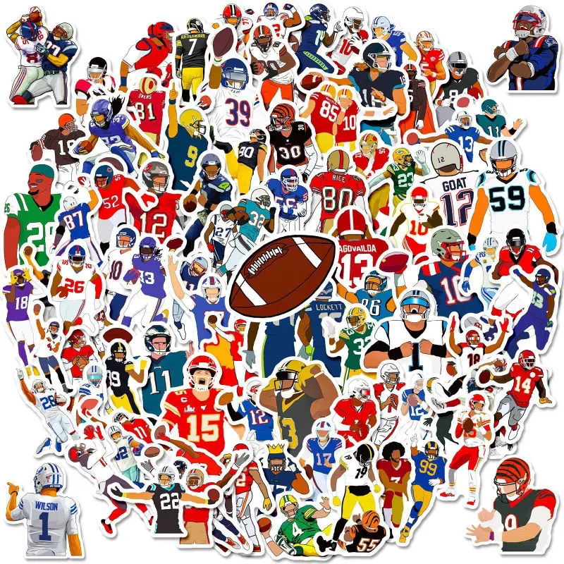 100 classic football action stickers, NFL football player graffiti stickers, Sticker Set