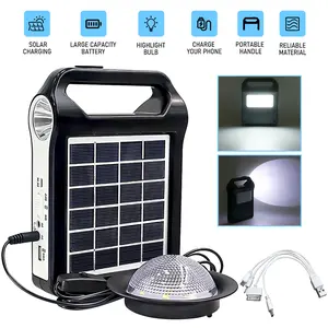 2W 6V Portable Solar Power System with 2400mAh Battery Dual DC Ports LED Light USB Charger for Camping Emergency Outdoor Lighting