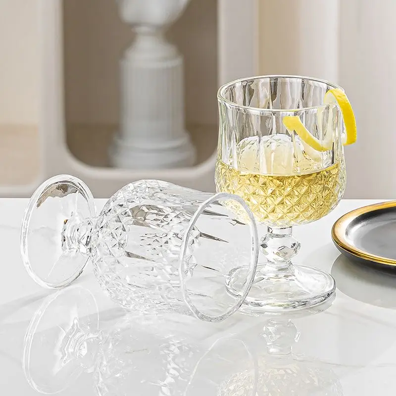 3D Embossed Crystal‑Textured Stemmed Goblet, Household Drinking Glass Cup