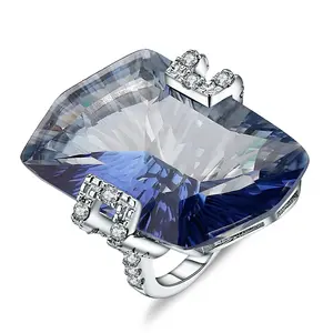 21.20Ct Natura Iolite Blue Mystic Quartz Gemstone Cocktail Rings 925 Sterling Silver Fine Jewelry for Women GB