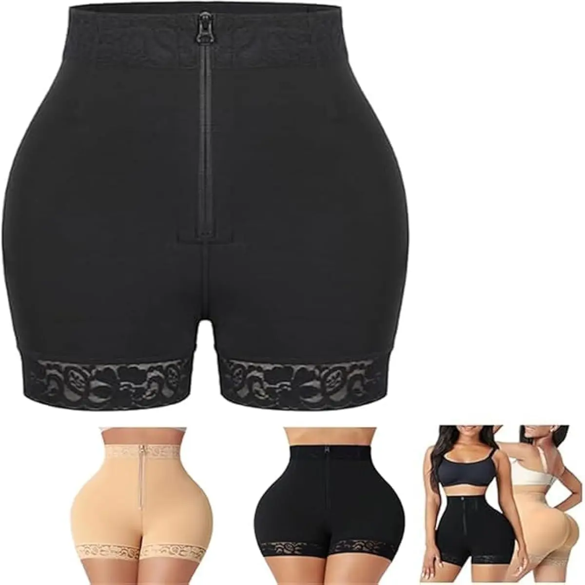 Boned Sculpt High Waist Shorts,Butt Lifter Shapewear Tummy Control Shorts For Women Waist Cincher With Hook Zipper Closure Body Shaper Wear
