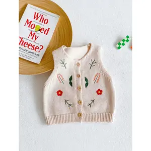 NewAutumn Winter New Baby Toddler Versatile Vest Embroidered Cotton Cardigan Cute Floral Design Warm Comfortable Daily Wear