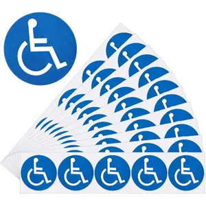 50 Pcs 2 Inch Round Handicap Wheelchair Sign Self-Adhesive Stickers Decals for Indoor Outdoor Use