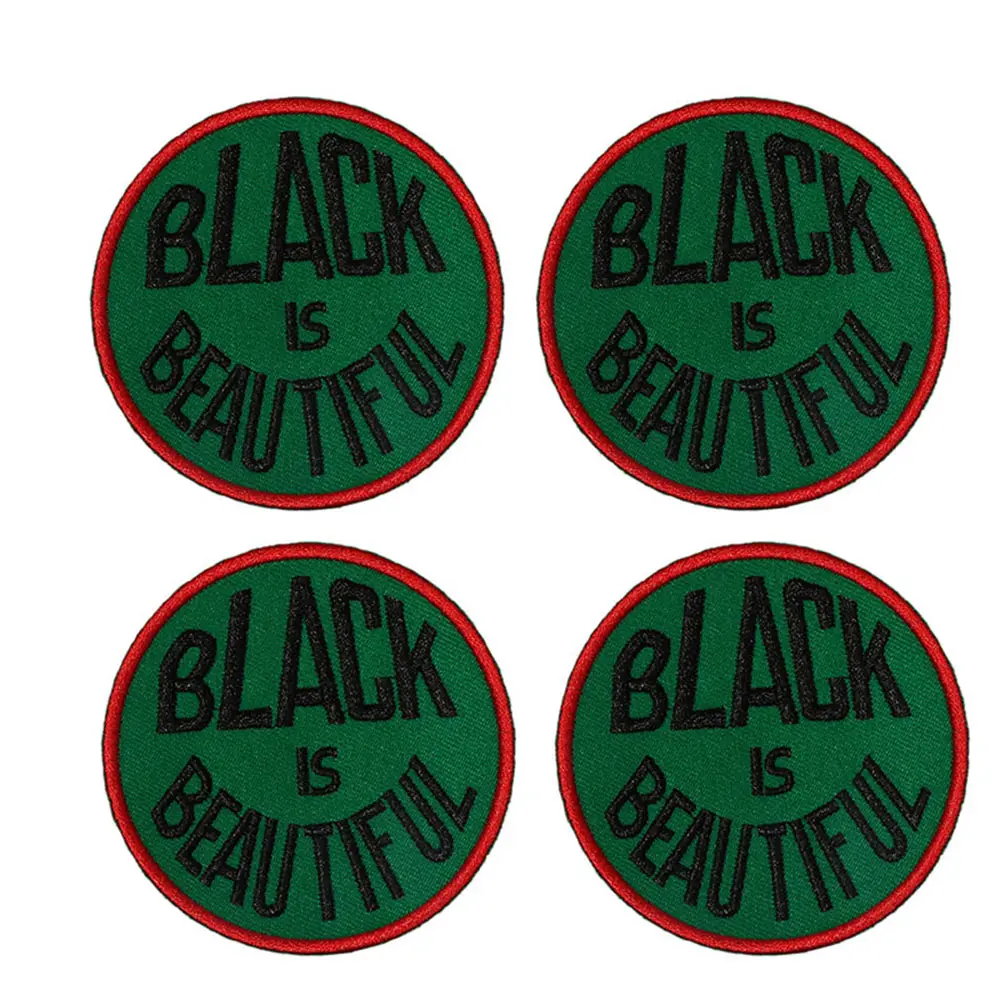 4pcs Retro black is beautiful iron-on patch, round embroider patch
