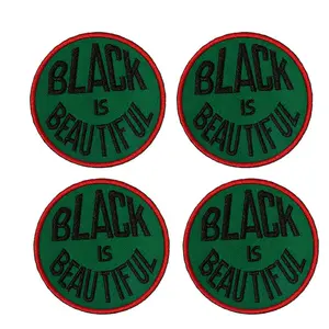 4pcs Retro black is beautiful iron-on patch, round embroider patch