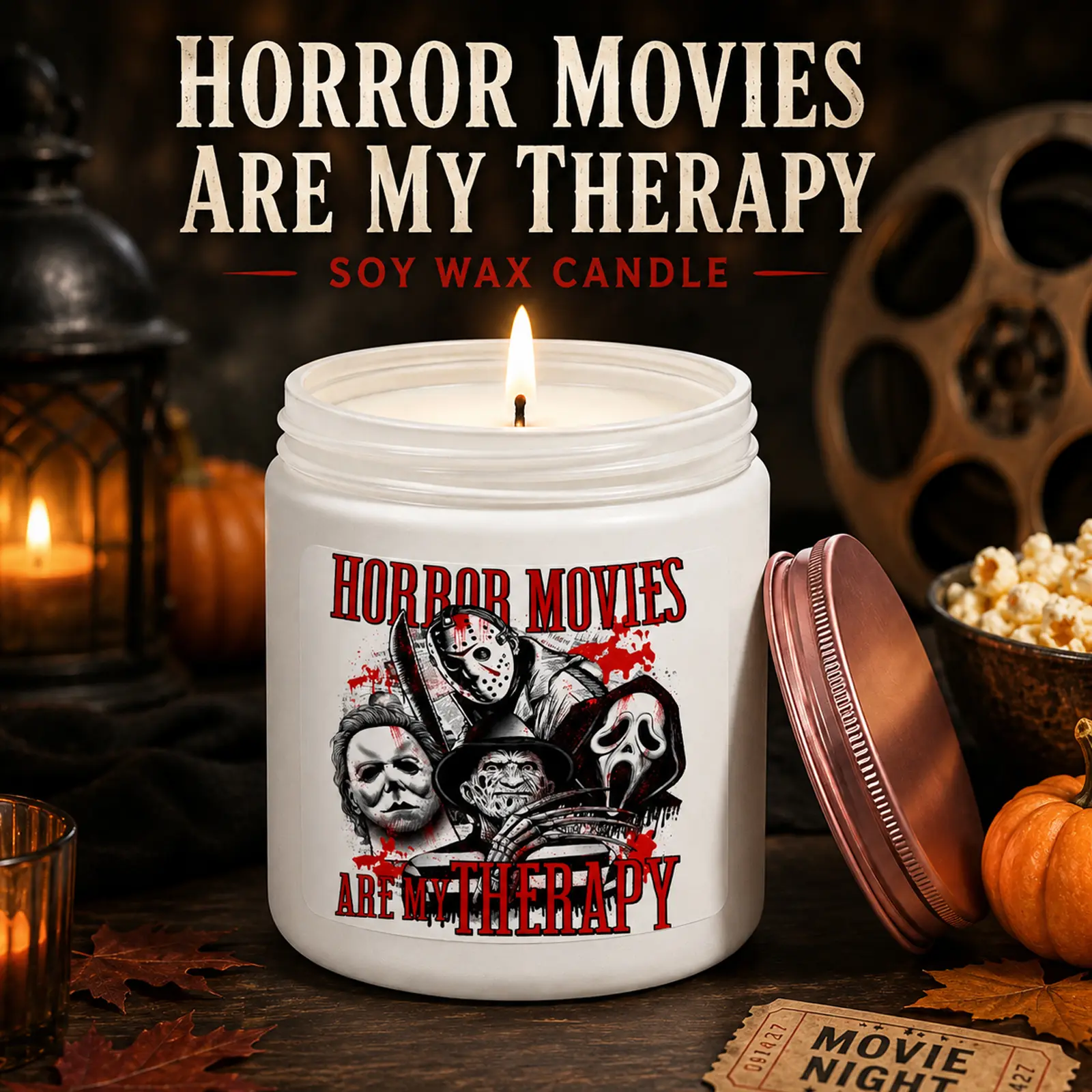 1Pc Handmade Soy Candle, Horror Movies Scented Candle, Natural Soy Wax, Funny Horror Fan Gift, Halloween Candle, Gift for Horror Movie Lovers, Hand Poured Home Fragrance