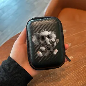 Carbon Fiber Earbud Storage Case, Eva Hard Edge Headphone Cable Charger Box, Simple Design with Mesh Pocket, Durable Portable Protection