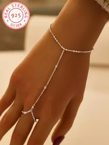 925 Silver Color Trendy Minimalist Bracelet with Unique Bead Chain Design, Eye-Catching Ring Elements, Perfect Gift for Friends and Family, Elegant Jewelry Bracelet