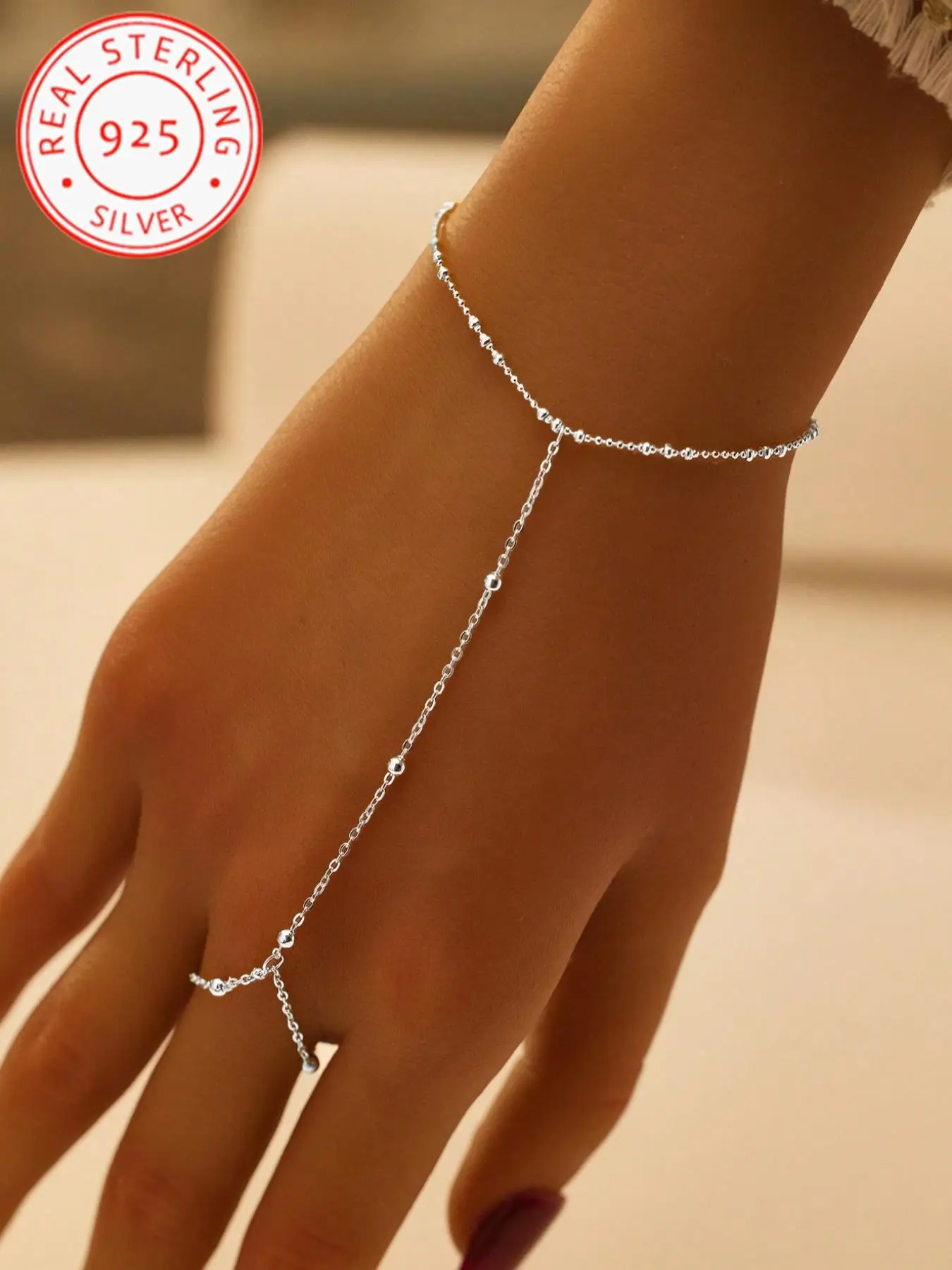 925 Silver Color Trendy Minimalist Bracelet with Unique Bead Chain Design, Eye-Catching Ring Elements, Perfect Gift for Friends and Family