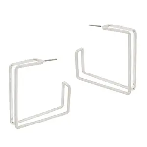 Matte Silver Rectangle Hoop Earrings