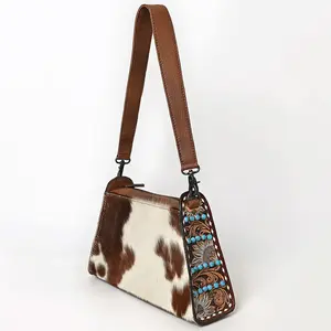 Western Wallet Bag Handcrafted from Hair-On Cowhide & Hand-Tooled Genuine Leather