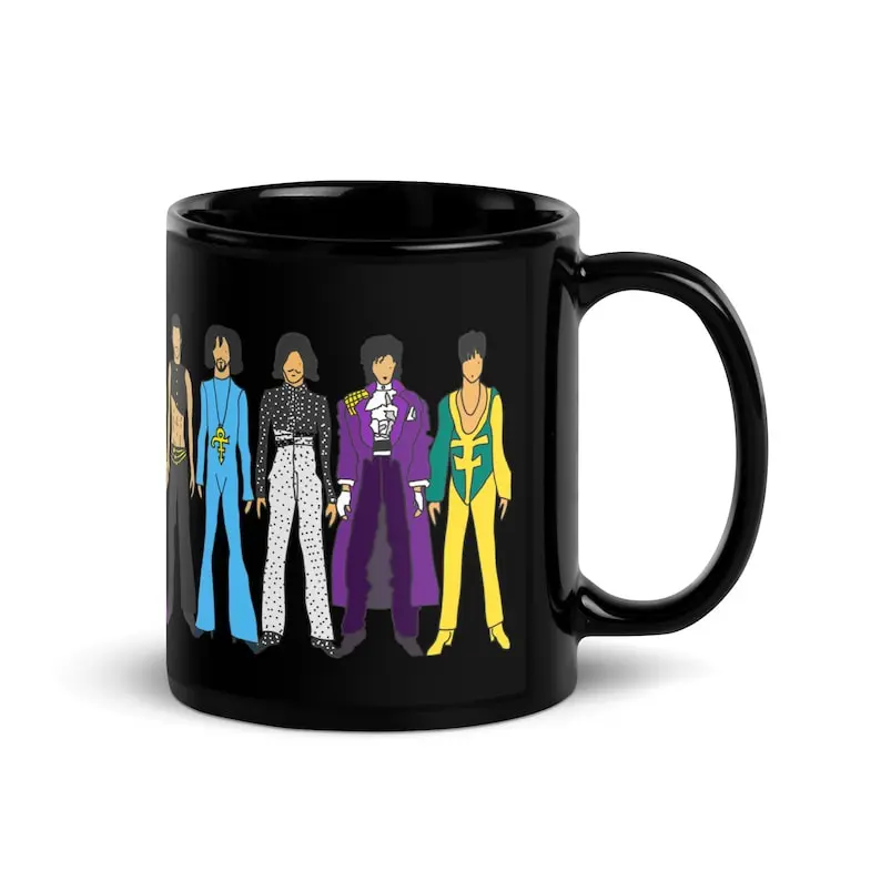 Purple Rain Evolution of PRINCE Ultimate Fan Mug in Black Glossy - Fan Art derivative inspired by Prince