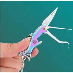 Fish Shape Knife Keychain -10cm, Multi Tool Knife with Bottle Opener – Portable Pocket Knife, Keyring EDC Gadget for Fishing, Camping, Outdoor & Travel - Multi