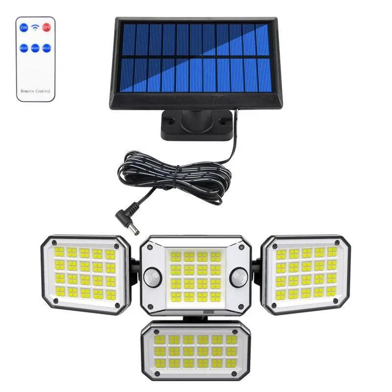 Solar Powered Outdoor Light, Waterproof Flood Light with 240° Sensor, Adjustable Safety Spotlight with 4 Light Heads for Garden Yard Garage, Solar Floodlight