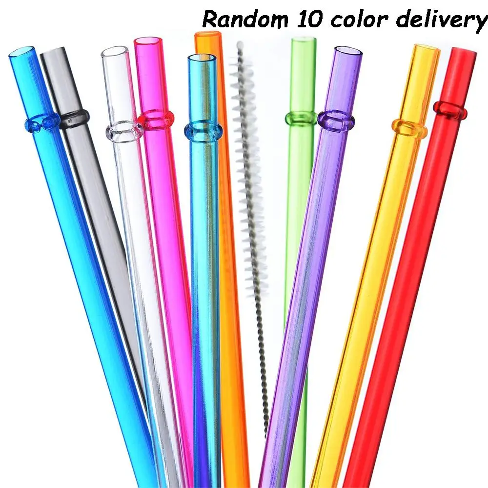 Random Color Reusable Straws, 10pcs Colorful Long Straws with 1 Brush, Bar Utensils for 20 & 30 Ounce Cups, Cans, Travel Accessories, Home Kitchen & P