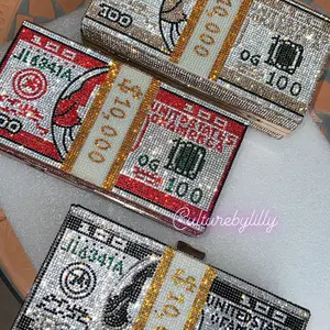 Gold Rhinestones Money Bag Purse