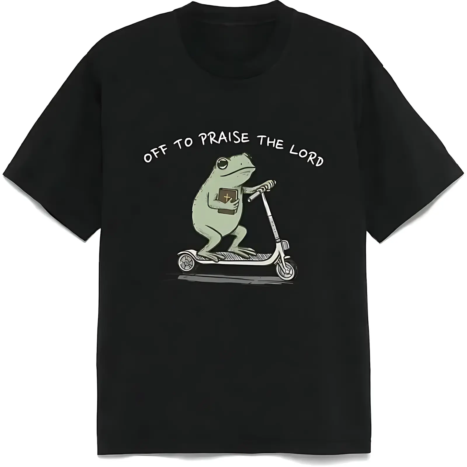 Christian Graphic T-Shirt, Funny Praise The Lord Frog Print, Soft Unisex Round Neck Short-Sleeve Streetwear Top for Bible Study