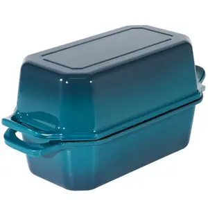 Bread Pan Cast Iron Loaf With Lid 9x5 Inch Enameled Sourdough  Darkcyan