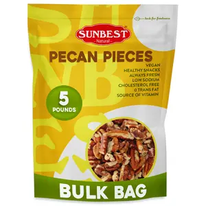 Sunbest Natural Fancy Georgia Raw Pecan Pieces - 5 Pound Bulk Bag (80 oz) - Nutrient-Rich & Delicious Raw Pecans - Kosher, Non-GMO, Vegan-Friendly, Ideal for Cooking, Baking & Snacking - Superior to Organic Protein