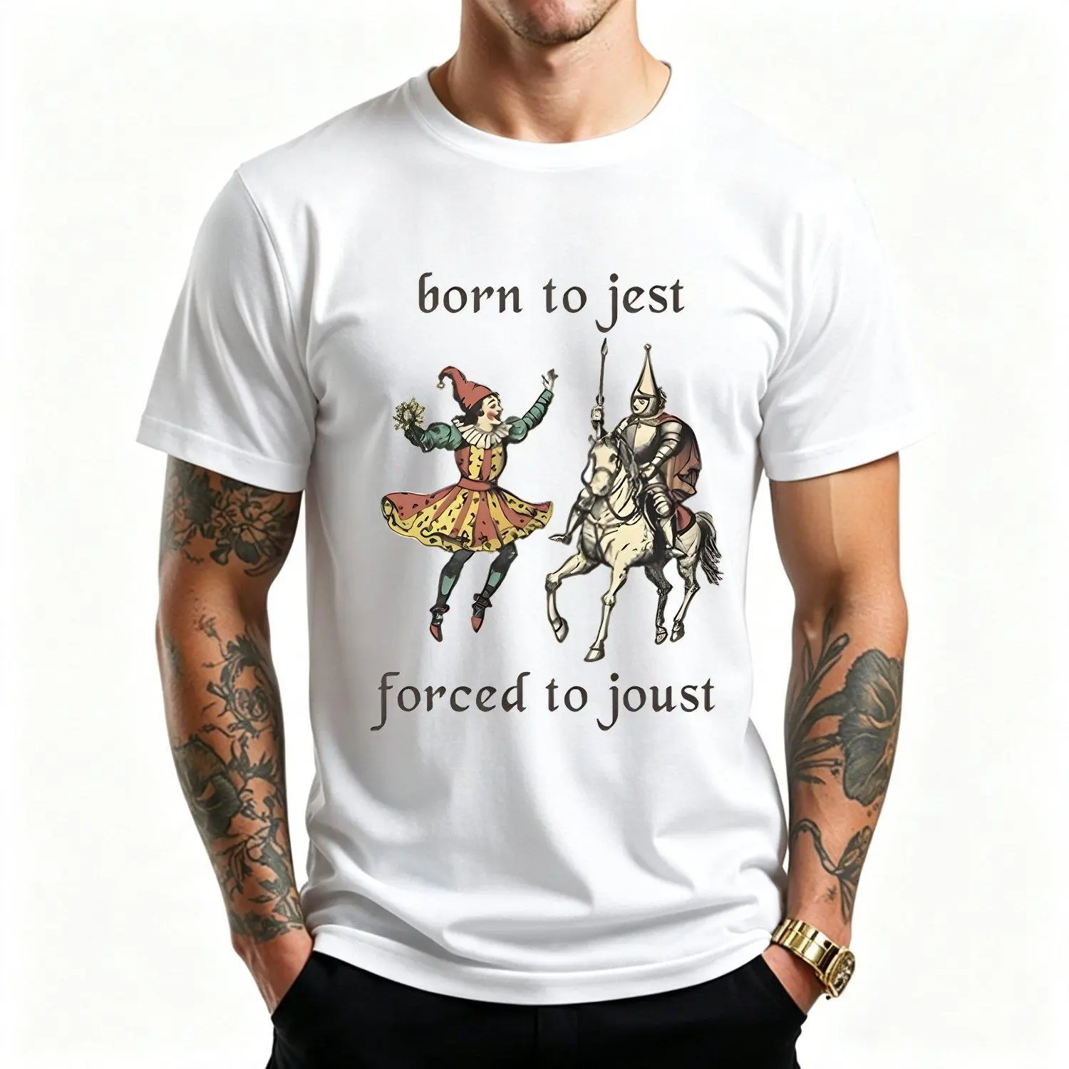 Men's Short Sleeve T-shirts Born to Jest Forced to Joust Shirt Funny Medieval Jester Tee for Renaissance Festival Costume Gift Apparel Casual Fashion