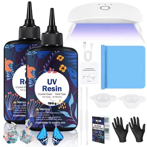 UV  with Light - 200g Upgraded Hard Type  Clear Ultraviolet Curing UV  Kit, 8 Lamp Beads UV Light,  Kit with Light for Craft  Making