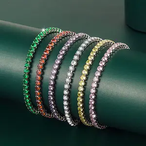 Women's Adjustable Color Artificial Zircon Bracelet, Shiny Stackable Bracelets Chain, Full-Set Pink Purple Tennis Chain Jewelry Accessory