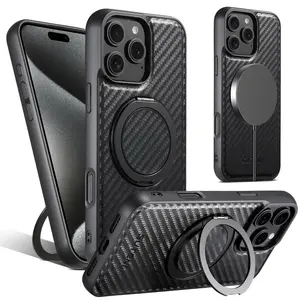 SUTENI Magnet Wireless Charging Mobile Phone Case 360 °   Rotating Stand Faux Leather Ring Buckle For iPhone 17 Pro Max 16 Plus 15