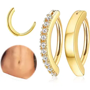 Women's 2Pcs 14G Surgical Steel Clicker Belly Button Ring, CZ Opal Simple Reverse Navel Ring, Belly Piercing Jewelry