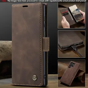 Vintage Leather Flip Cover Card Holder Stand Anti-Drop Protective Shockproof Phone Case Casing for Samsung Galaxy S26 Ultra S25 Ultra S24 Ultra S23 Ultra S22 Ultra Smartphone