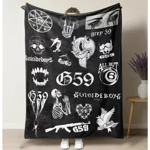Suicideboys G59 Records Collage Fleece Blanket - Hip Hop Rap Themed Soft Cozy Throw with Iconic  uicideboy  & Grey59 Graphics, Perfect for Fans, Couch, Bed, and Gift,Multifunctional gift