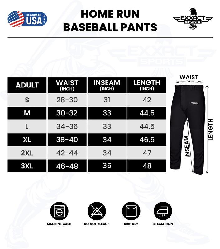 Exxact Sports Homerun Mens Baseball Pants - Full Length Baseball Pants Mens with Piping, Semi-Relaxed Open Bottom Pants (Gray / Navy Piping)