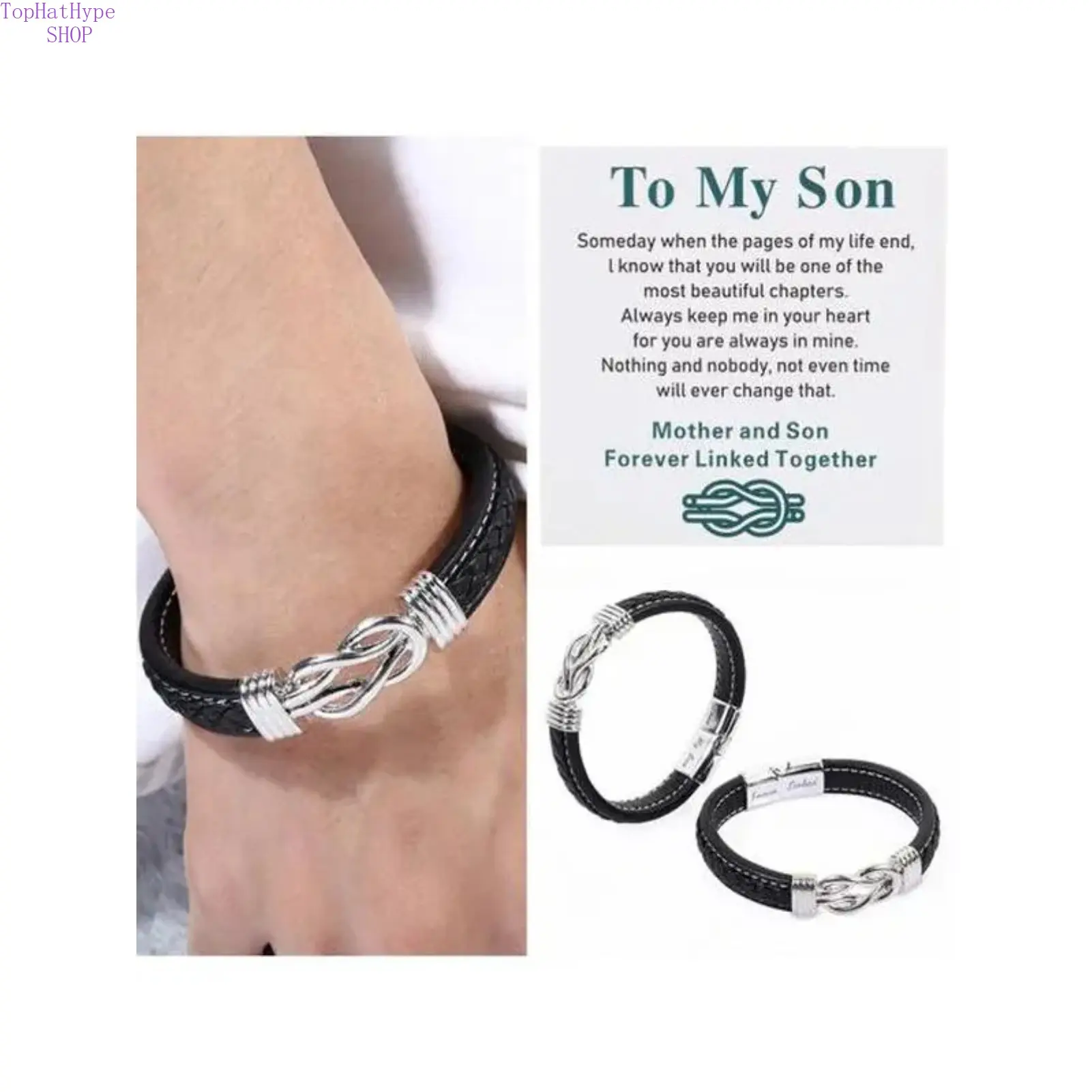 Men's Braided PU Leather Punk Cuff Bracelet - One Size, Geometric Design, Stainless Steel Magnetic Clasp, Sentimental Birthday Gift for Son, Unisex Bangle Christmas Present, Fashionable Bracelet Style, To My Son